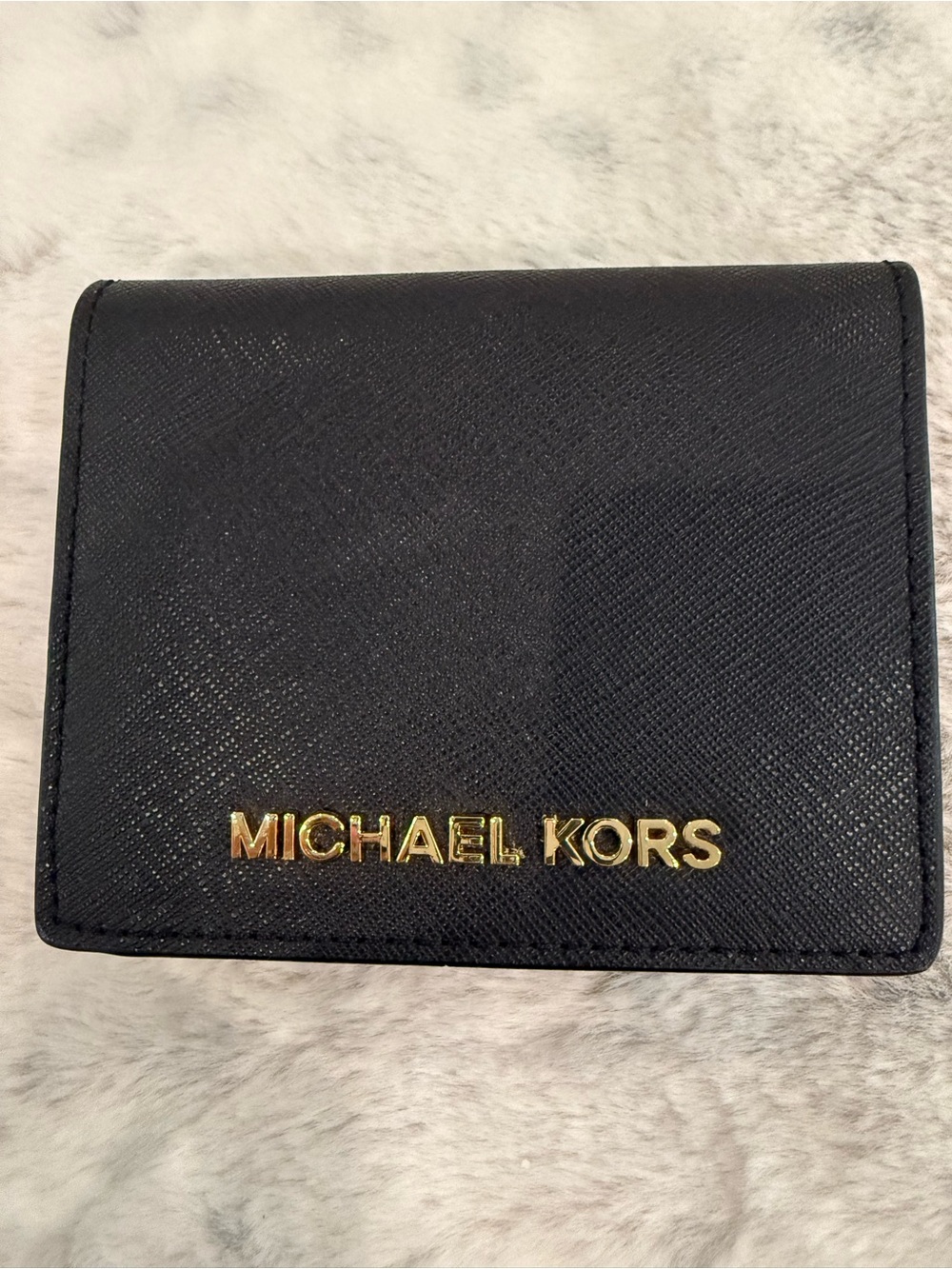 Michael Kors Black Leather Card Holder Wallet with Gold Logo